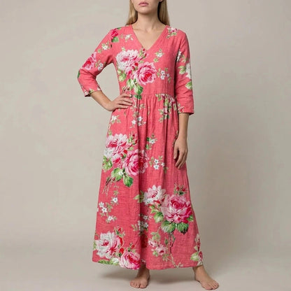 Floral V-Neck Lightweight Day Maxi Dress