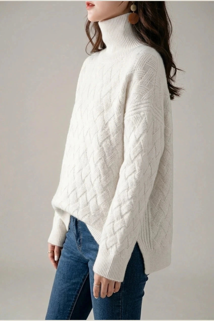 Cozy Oversized Turtleneck Sweater Cable Knit Chunky Jumper Relaxed Long Sleeve