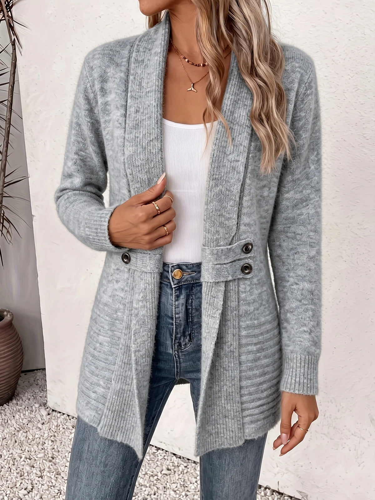 Beautiful Women's Spring/autumn Casual Double-breasted Decorative Belt Cardigan, Shawl and Cinched-waist Design, Versatile Mid-length Open-front Sweater in a Relaxed Style, Elegant and Fashionable Loose Outerwear, Perfect for Daily Commutes or Casual