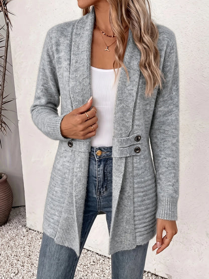Beautiful Women's Spring/autumn Casual Double-breasted Decorative Belt Cardigan, Shawl and Cinched-waist Design, Versatile Mid-length Open-front Sweater in a Relaxed Style, Elegant and Fashionable Loose Outerwear, Perfect for Daily Commutes or Casual
