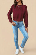 Cropped Sweatshirt with Crew Neck and Raglan Sleeves, Relaxed Fit