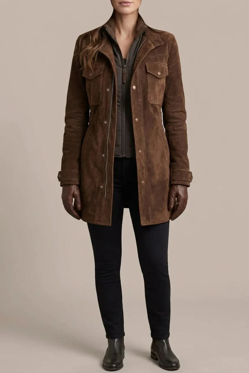 Bellavue – Tailored suede finish – Longline coat — variant_front