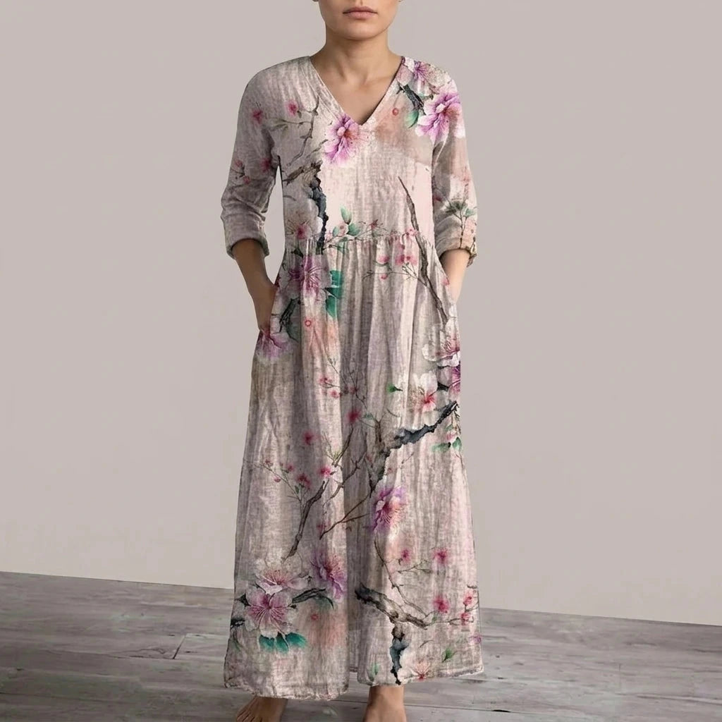 Floral V-Neck Lightweight Day Maxi Dress