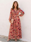 Elena | Long Sleeve V Neck Floral Maxi Dress
