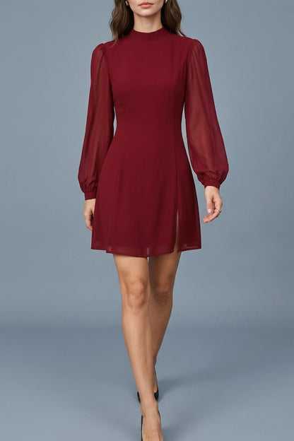 Red Mock Neck See-Through Mini Dress — variant_front