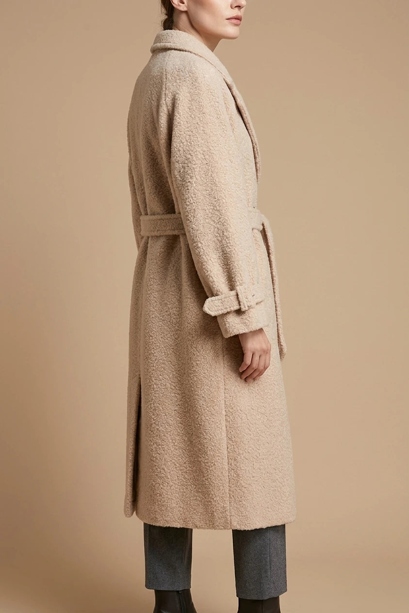 Women's Belted Teddy Coat with Notched Collar — variant_front
