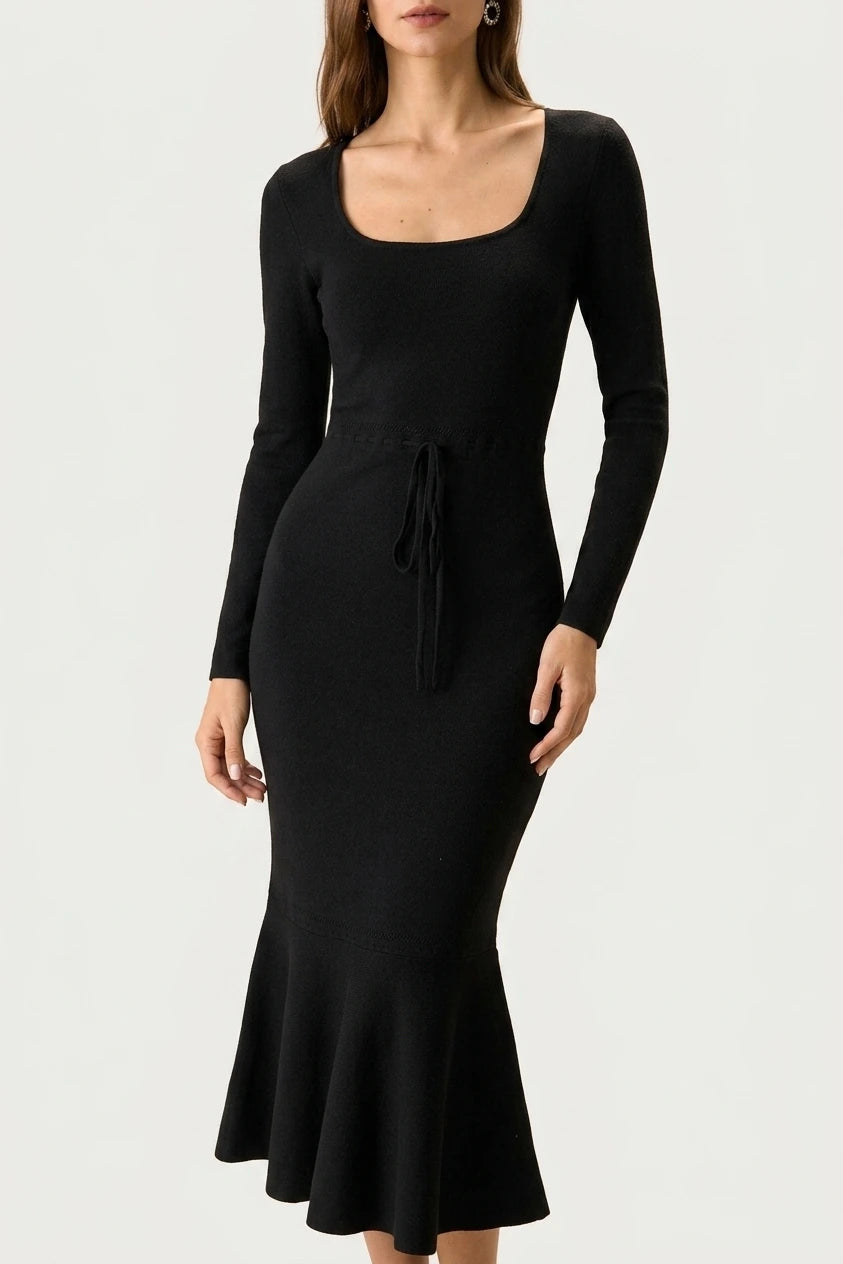 Women's Black Square Neck Mermaid Sweater Maxi Dress — variant_front