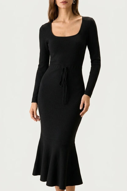 Women's Black Square Neck Mermaid Sweater Maxi Dress — variant_front