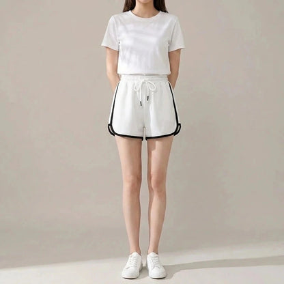 Drawstring Striped High Waist Sport Shorts