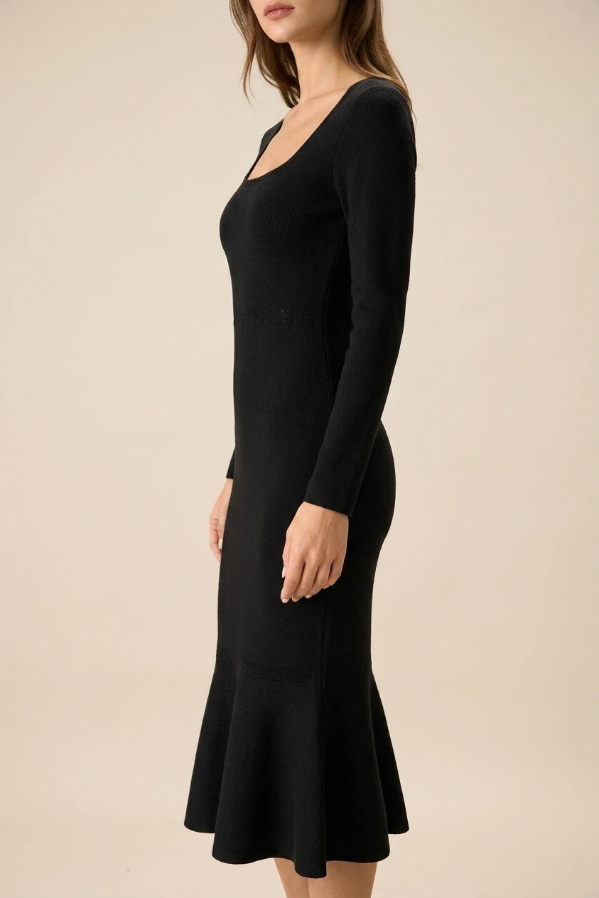 Women's Black Square Neck Mermaid Sweater Maxi Dress — variant_front