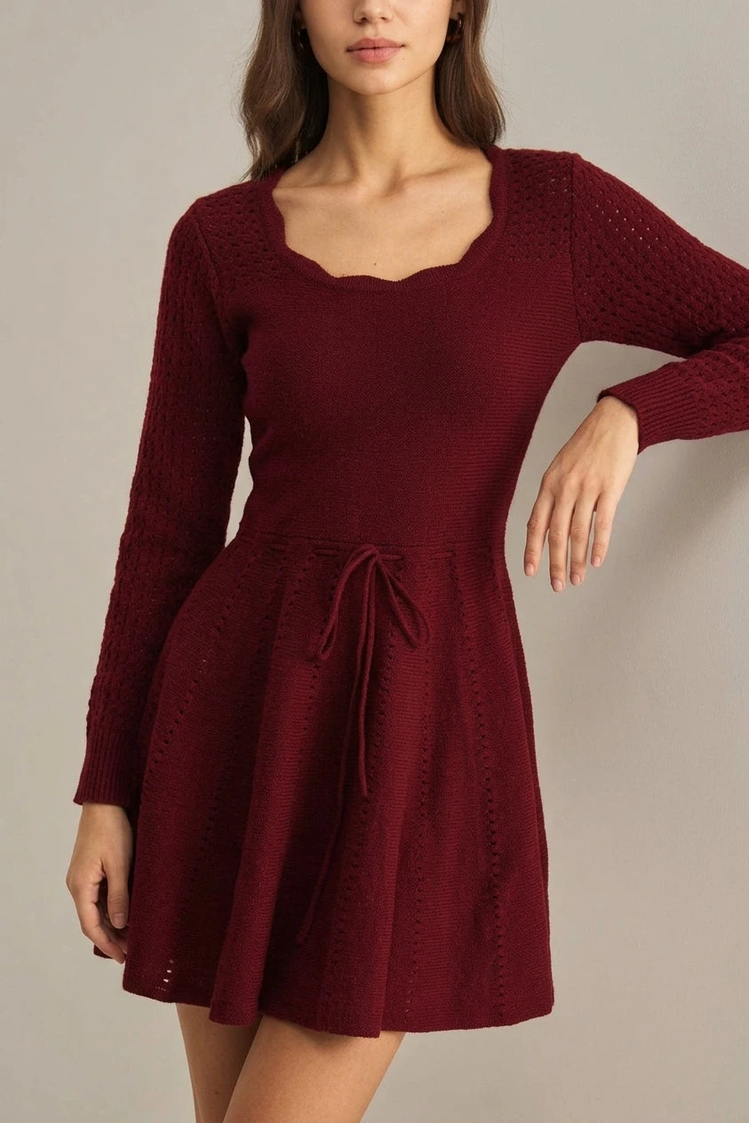 Wine Red A-Line Sweater Dress — variant_front