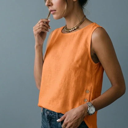 Casual Linen Tank Top with Button Side Detail — variant_front