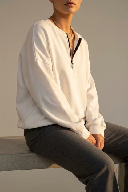 Oversized Half Zip Sweatshirt with Ring Pull Detail — variant_front
