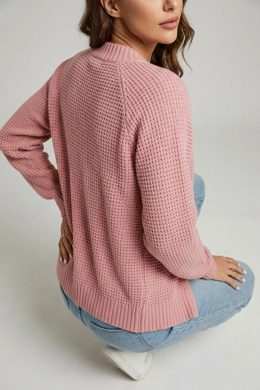Women's Zip-Up Cardigan with Long Sleeves and Round Neck — variant_front