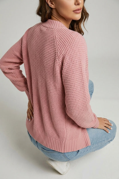Women's Zip-Up Cardigan with Long Sleeves and Round Neck — variant_front