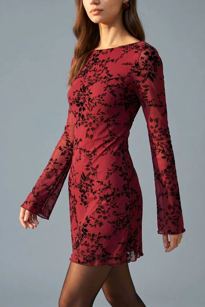 Red Floral Mesh Mini Dress — variant_front