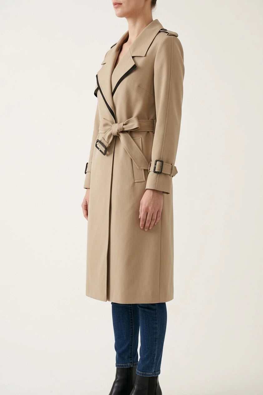 Women's Belted Trench Coat with Notched Lapel — variant_front