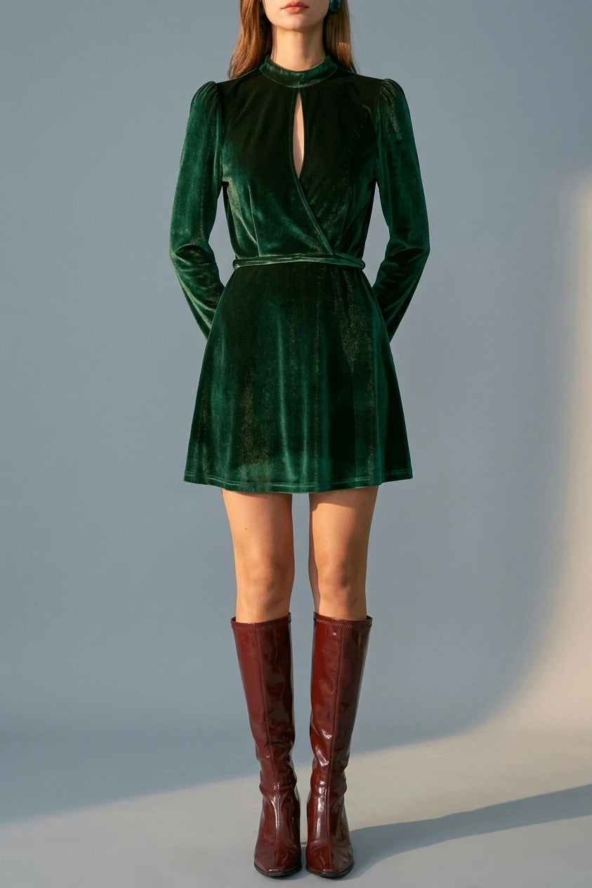 The Green Stand Cut Out Velvet Mini Dress — variant_front
