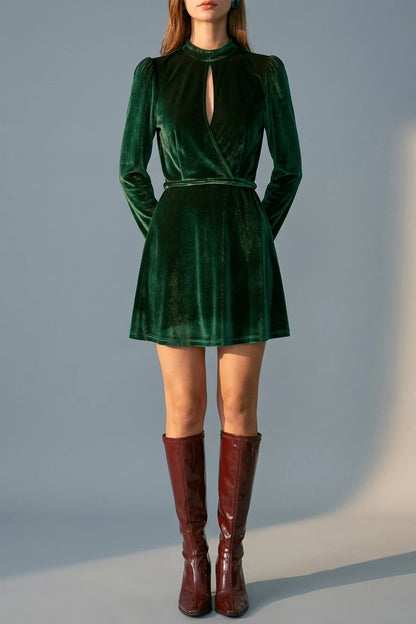 The Green Stand Cut Out Velvet Mini Dress — variant_front