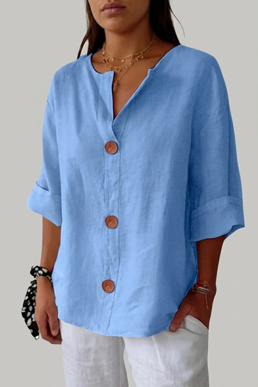Polyester Relaxed Fit Blouse Button Front Tunic — variant_front