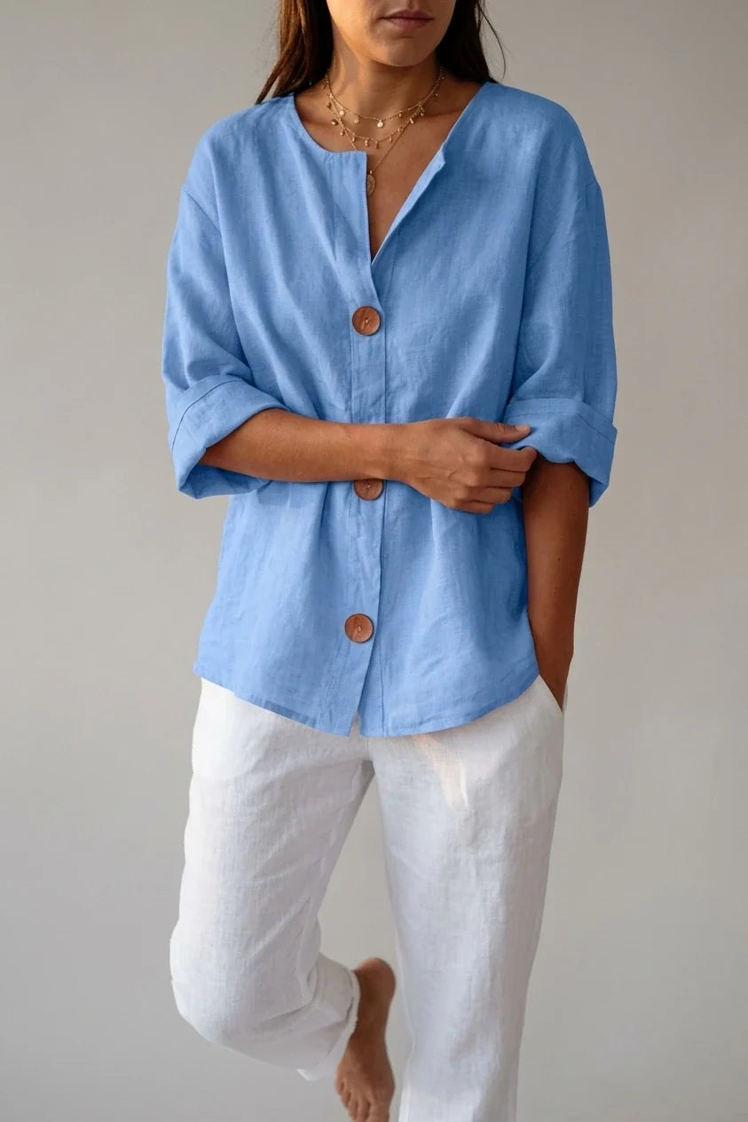 Polyester Relaxed Fit Blouse Button Front Tunic — variant_front