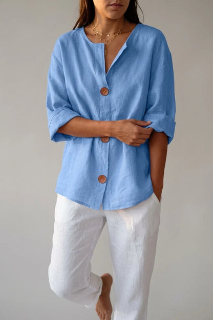 Polyester Relaxed Fit Blouse Button Front Tunic — variant_front