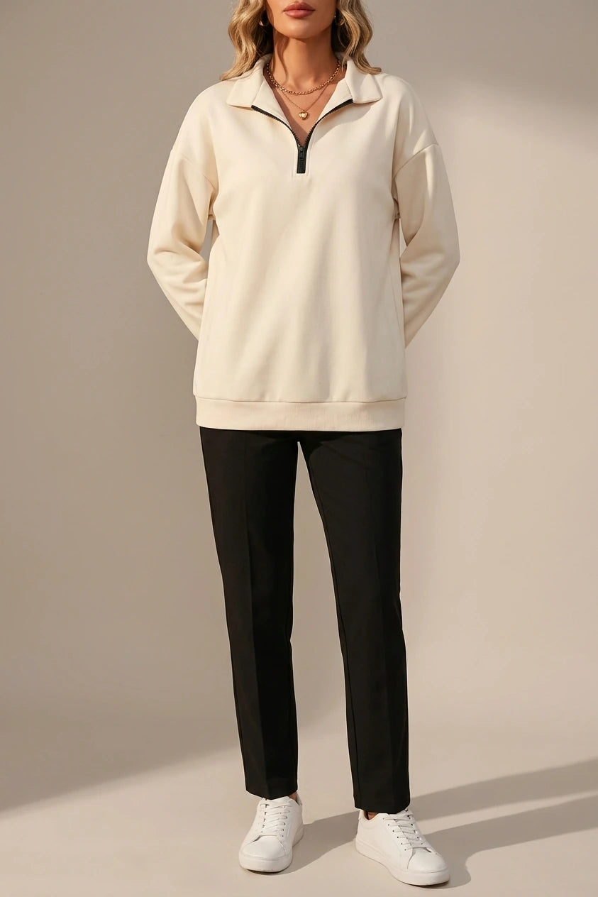 Relaxed Half Zip Sweatshirt with Collar Neckline — variant_front