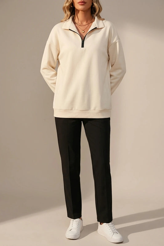 Relaxed Half Zip Sweatshirt with Collar Neckline — variant_front