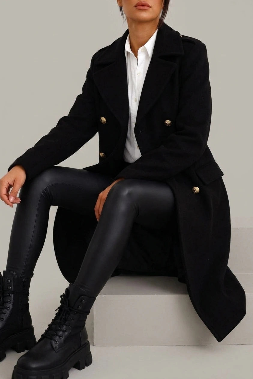 Women's Double-Breasted Wool Coat Gold Button Detail — variant_front