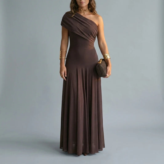 Bellamare – Elegant draped neckline – One shoulder maxi dress — variant_front
