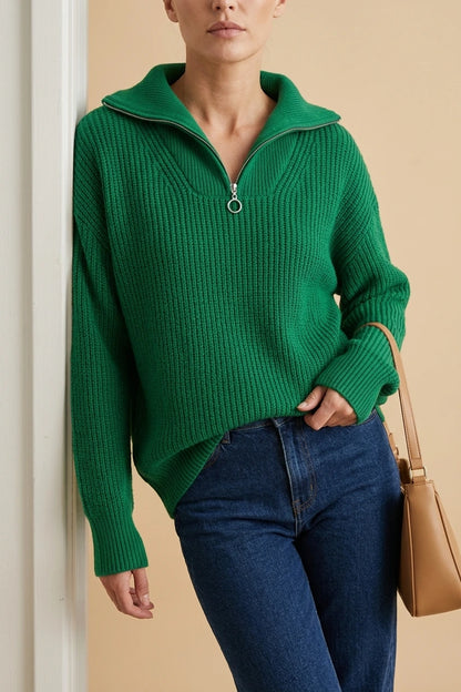 Women's Oversized Half-Zip Jumper with Stand Collar — variant_front