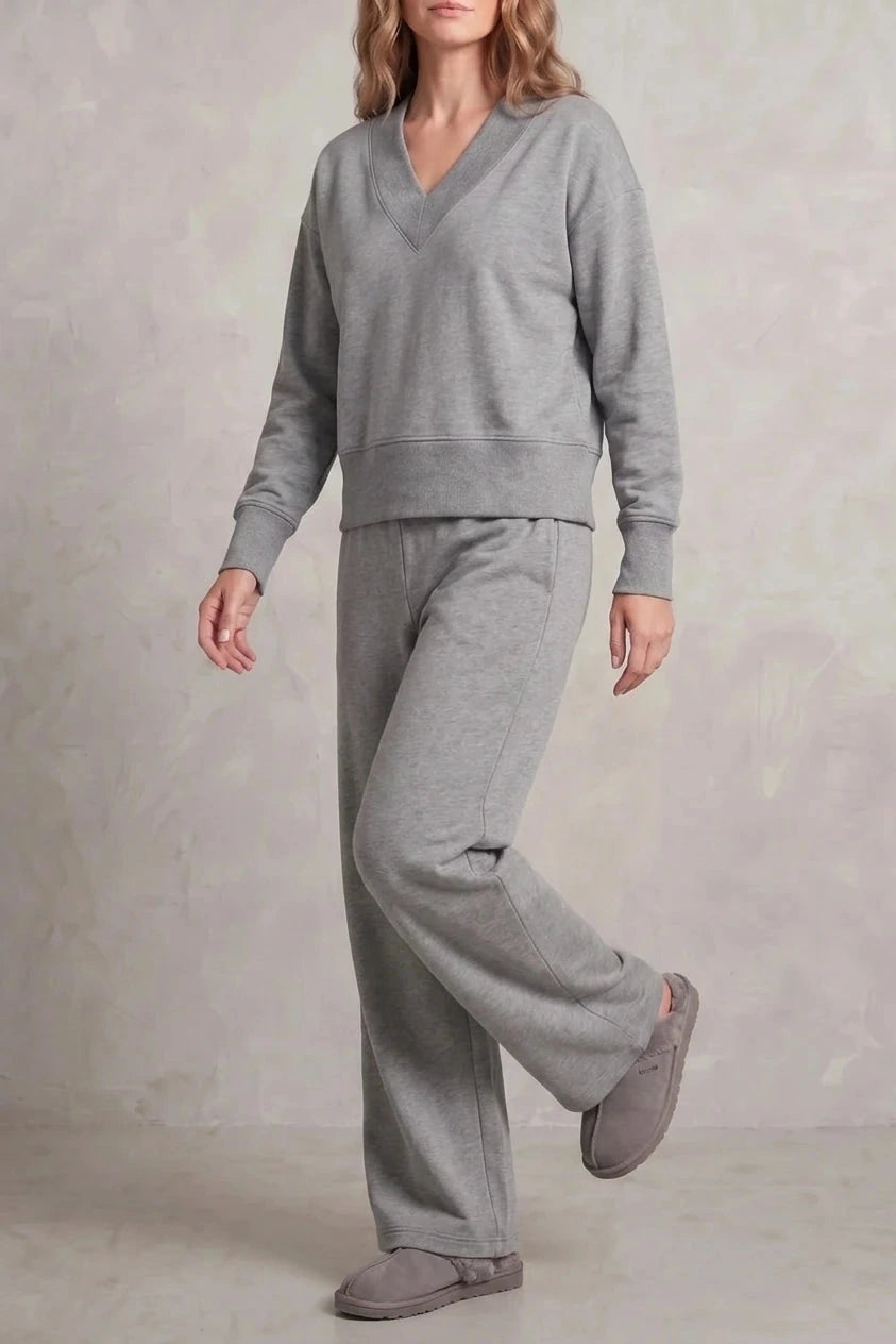 Relaxed Fit V Neck Sweat Top and Allia Wide Leg Lounge Set