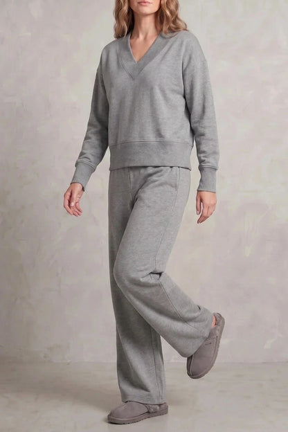 Relaxed Fit V Neck Sweat Top and Allia Wide Leg Lounge Set
