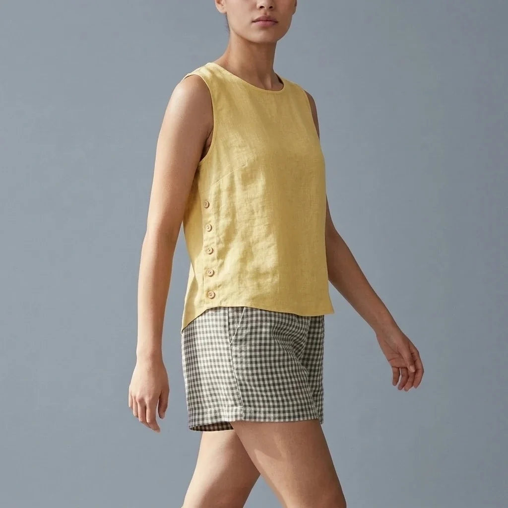Casual Linen Tank Top with Button Side Detail — variant_front