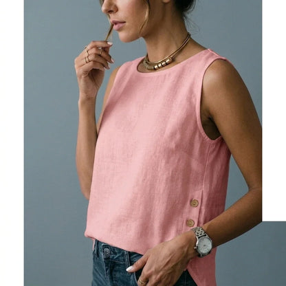 Casual Linen Tank Top with Button Side Detail — variant_front