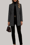 Open Front Wool Coat with Polished Herringbone Texture, Tailored