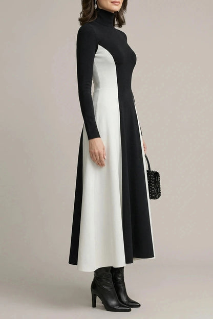 Sculpted Contrast Turtleneck Maxi Dress Fit-and-Flare Julia & Anne Dress Co