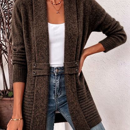 Beautiful Women's Spring/autumn Casual Double-breasted Decorative Belt Cardigan, Shawl and Cinched-waist Design, Versatile Mid-length Open-front Sweater in a Relaxed Style, Elegant and Fashionable Loose Outerwear, Perfect for Daily Commutes or Casual