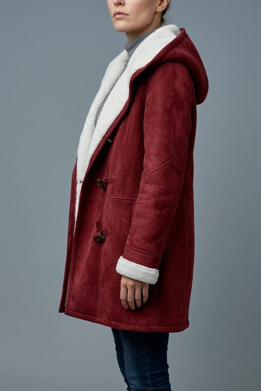 Women's Hooded Toggle Coat Sherpa Lined Mid-Thigh Length — variant_front