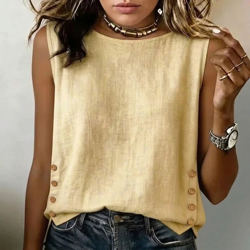 Casual Linen Tank Top with Button Side Detail — variant_front
