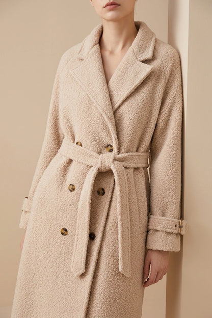 Women's Belted Teddy Coat with Notched Collar — variant_front