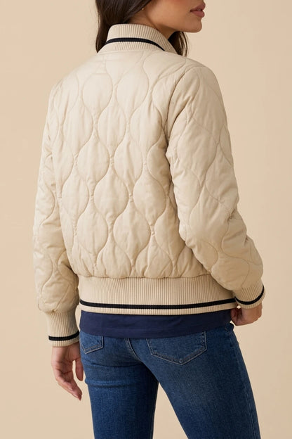 Women’s Quilted Bomber Jacket – Ribbed High Neck Zip-Up Coat — variant_front
