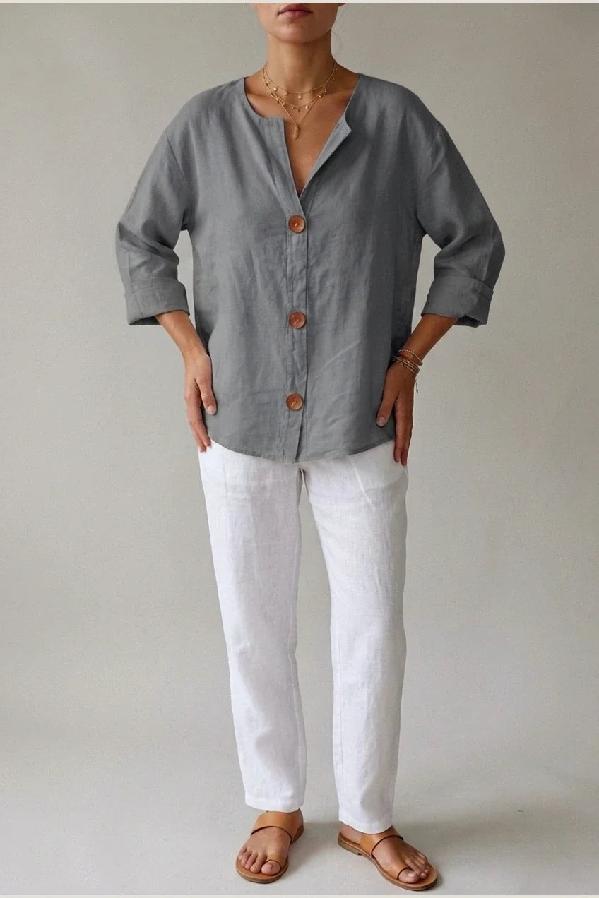 Polyester Relaxed Fit Blouse Button Front Tunic — variant_front