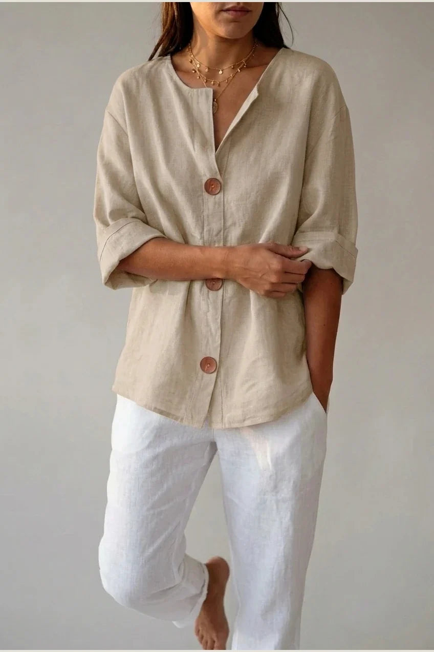 Polyester Relaxed Fit Blouse Button Front Tunic — variant_front