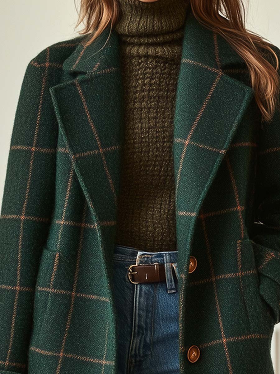 Timeless Check Wool Coat with Wide Collar